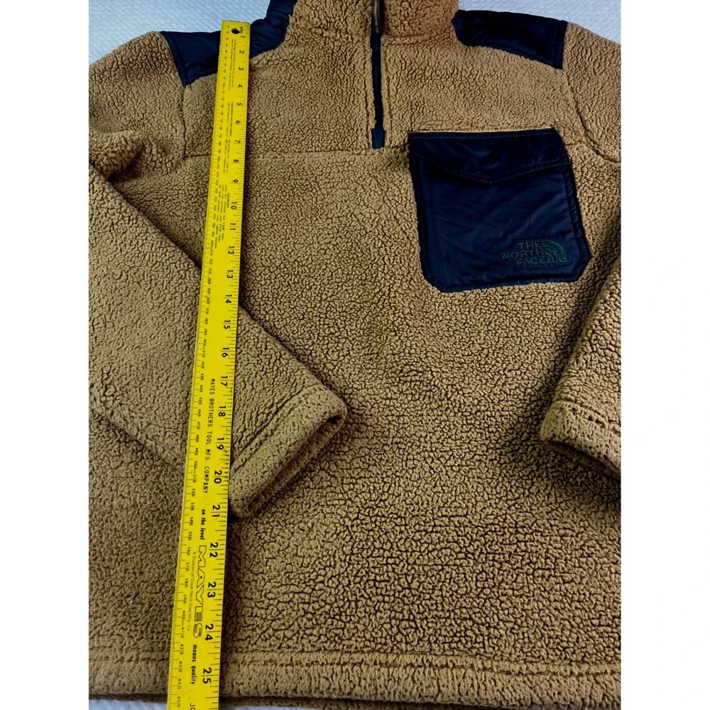 The North Face Dunraven Sherpa Fleece‎ Quarter Zip Pullover Tan Navy Mens Small